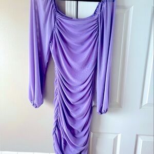 COPY - Chic Lavender Midi Dress with Sheer Sleeves
